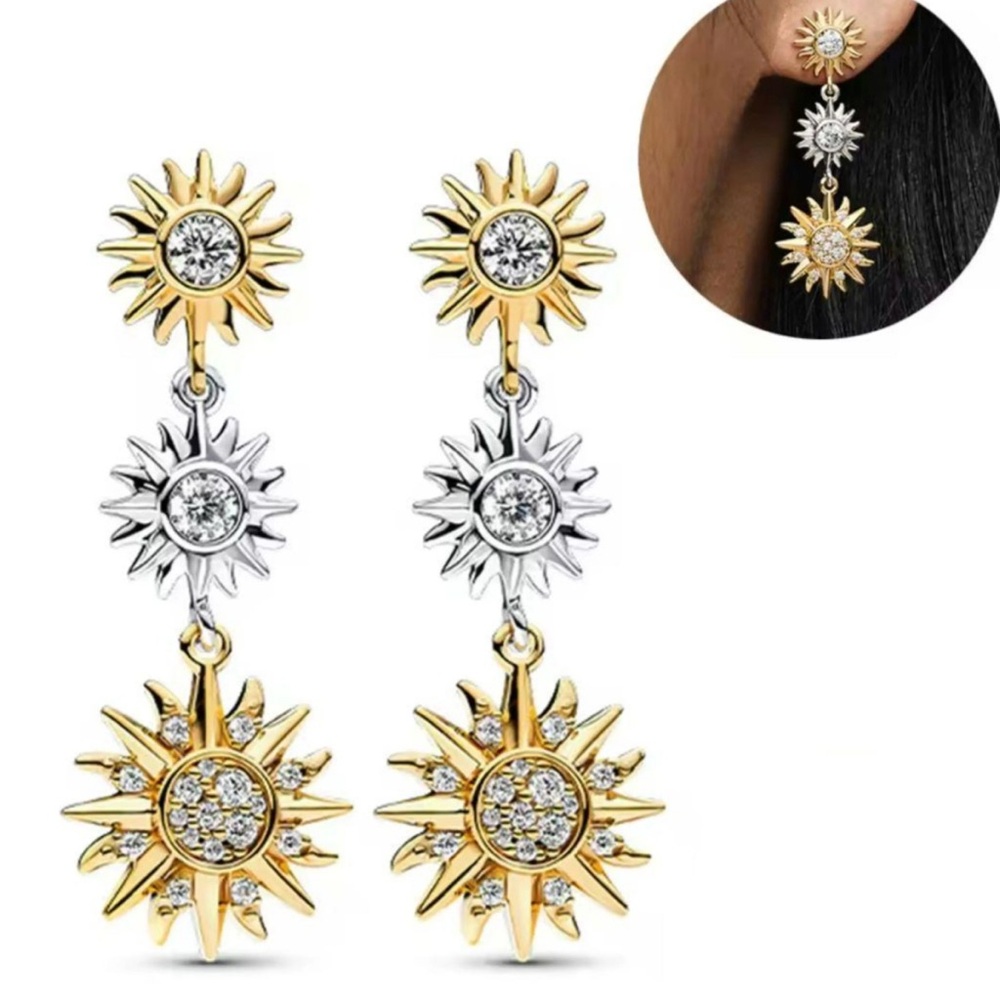 NEW Pandora Sun & Moon Gold and Silver Sunburst Earrings